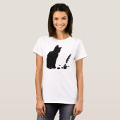 好奇心が強い子ネコ-猫及び本 Tシャツ (正面フル)