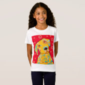 好奇心が強い犬のデザインの女の子の帽子の袖のTシャツ Tシャツ (正面フル)