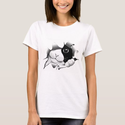 好奇心が強い白黒子猫猫 Tシャツ (正面)