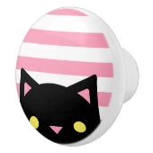 好奇心が強い黒猫は|ピンク|及び白を縞で飾ります セラミックノブ (右)