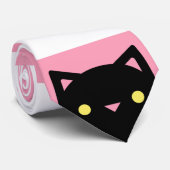 好奇心が強い黒猫は|ピンク|及び白を縞で飾ります ネクタイ (ロール)