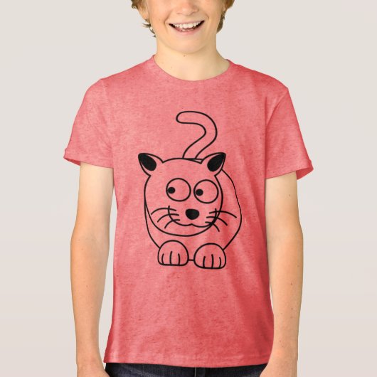 好奇心で座る漫画の猫 トライブレンドＴシャツ (正面)