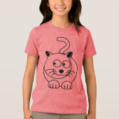 好奇心で座る漫画の猫 トライブレンドＴシャツ (正面)