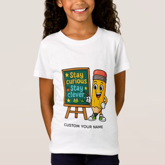 好奇心と賢さを大切に:教室での自信 Tシャツ (正面)