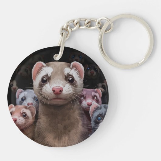 好奇心に満ちたフェレット円形アクリルキーチェーン キーホルダー (裏面)
