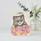 好奇心の子猫- "良い事が起こることを期待する!" ポストカード (スタンド正面)