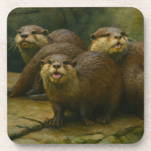 好奇心の強い会社 – Otter Family on the Rocks コースター
