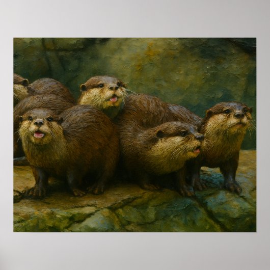 好奇心の強い会社 – Otter Family on the Rocks ポスター (正面)