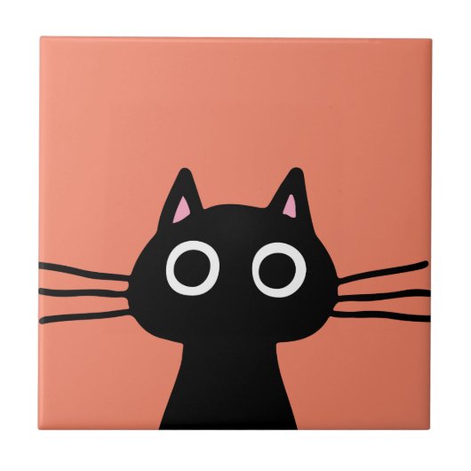 好奇心の強い黒猫の装飾セラミックタイル タイル (正面)