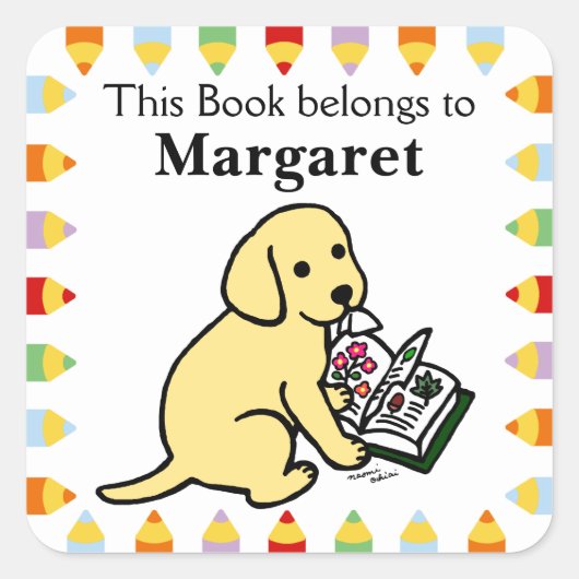 好奇心イエローラブラドール子犬 スクエアシール (正面)