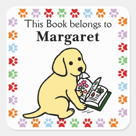 好奇心イエローラブラドール子犬 スクエアシール (正面)