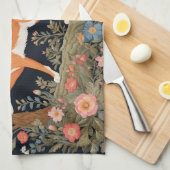 好奇心フェイクキツネ刺エレガントしゅうフローラ キッチンタオル (四つ折り)