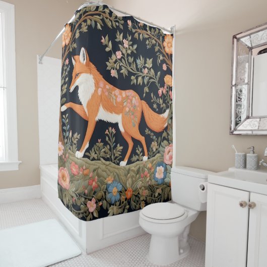 好奇心フェイクキツネ刺エレガントしゅうフローラ シャワーカーテン (インサイチュ)