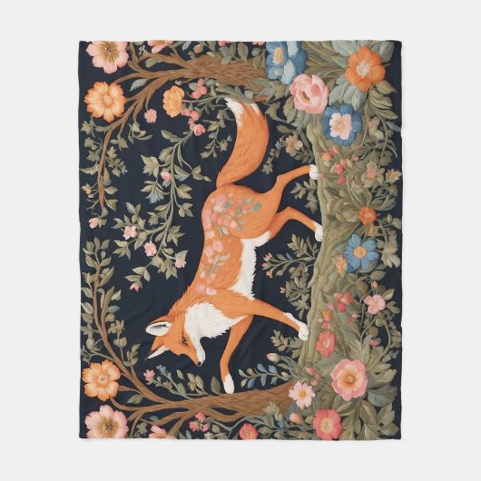 好奇心フェイクキツネ刺エレガントしゅうフローラ フリースブランケット (正面)
