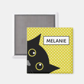 好奇心ブラックキャットイエロー水玉模様 パーソナライズされた マグネット (正面/裏面)