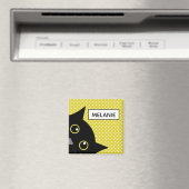 好奇心ブラックキャットイエロー水玉模様 パーソナライズされた マグネット (インサイチュ (食洗機))