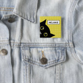 好奇心ブラックキャットイエロー水玉模様 パーソナライズされた 缶バッジ (インサイチュ)