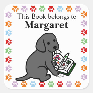 好奇心ブラックラブラドール子犬 スクエアシール