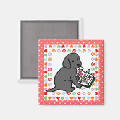 好奇心ブラックラブラドール子犬 マグネット (正面/裏面)