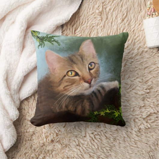 好奇心子猫ファインアート枕 クッション (ブランケット)