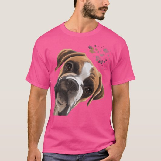 好奇心旺盛おもしろいなボクサー犬 Tシャツ (正面)