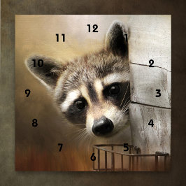 好奇心旺盛なアライグマの壁時計 ラージ壁時計