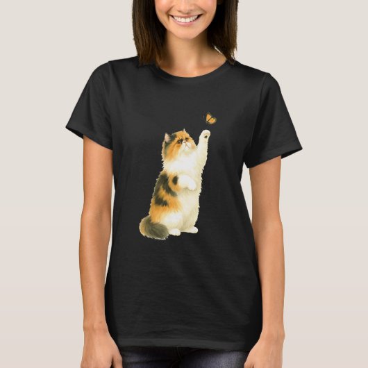好奇心旺盛なペルシャ猫がオオカナダモに手を伸ばす Tシャツ (正面)