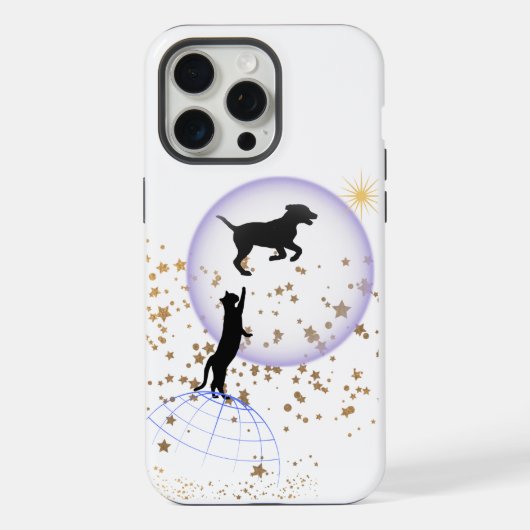 好奇心旺盛な猫と走る犬 iPhoneケース (裏面)