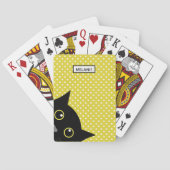 好奇心旺盛な黒猫イエロー水玉模様 トランプ (裏面)