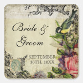 好意のギフトはラベルの黄色い歌の鳥籠の花柄を密封します スクエアシール (正面)