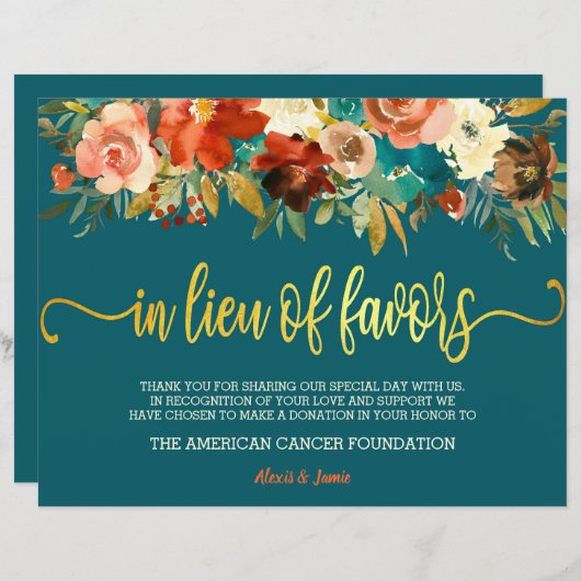 好意のサインの代わりに – ティール（緑がかった色）&オレンジ結婚ズ (正面/裏面)