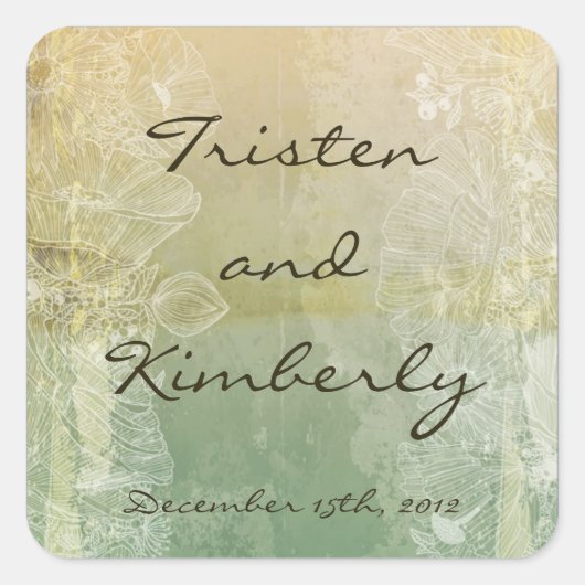 好意のステッカーのヴィンテージの花の旧式なビクトリア時代の人 スクエアシール (正面)