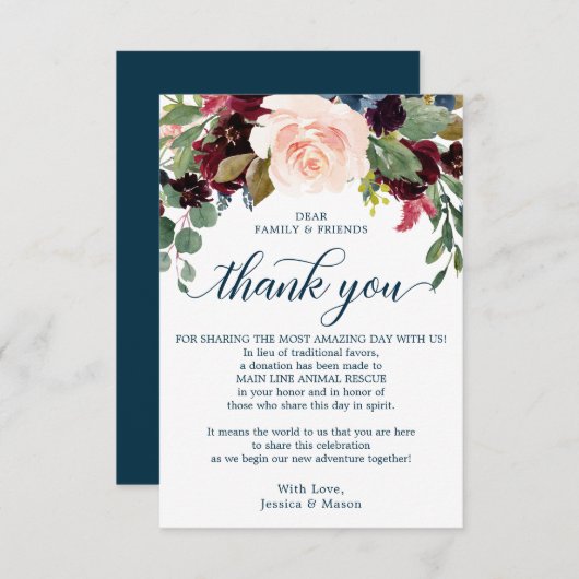 好意の代わりに感謝の座席表Burgundy 案内状 (正面/裏面)