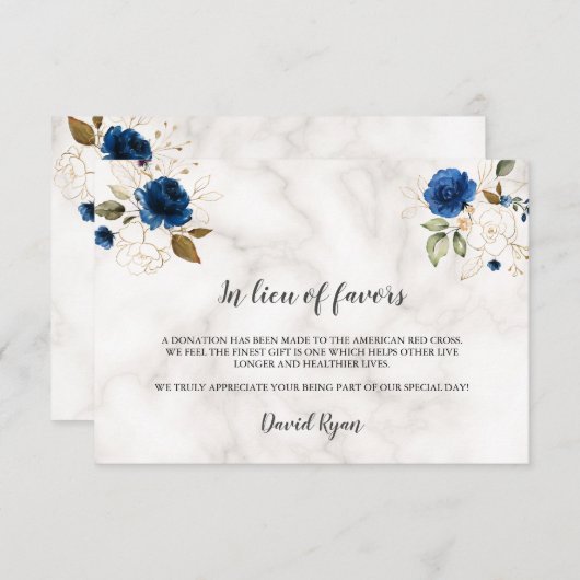 好意エレガントに代わるネイビーブルーの金ゴールドフローラ ノートカード (正面/裏面)