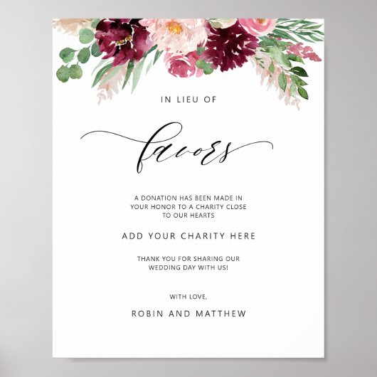 好意エレガントのサインの代わりにバーガンディ赤面ピンク ポスター (正面)