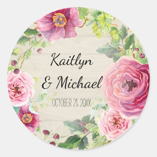 好意抱き枕ステッカー素朴ウッドフローラリース ラウンドシール (正面)