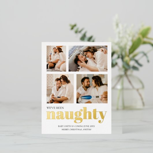 妊娠いけな発表クリスマス 箔招待状ポストカード (立ち正面)