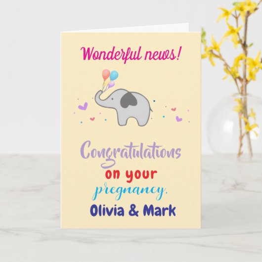 妊娠おめでとうございますカスタムw.メッセージ カード (黄色い花)