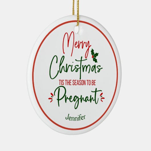 妊娠おもしろい発表クリスマス セラミックオーナメント (右)