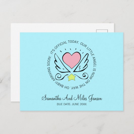 妊娠お洒落 |翼ハートターコイズ 案内ポストカード (正面/裏面)