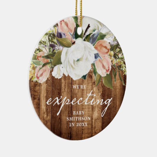 妊娠が明らかにパーソナライズされたされる木材 セラミックオーナメント (右)