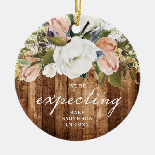 妊娠が明らかにパーソナライズされたされる木材 セラミックオーナメント (正面)