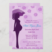 妊娠したシルエットの紫色のベビーシャワーの招待状 招待状 (正面/裏面)