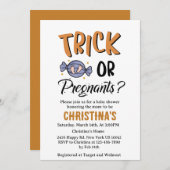 妊娠したハロウィーンの魔女の赤ちゃんシャワーをトリックしない 招待状 (正面/裏面)