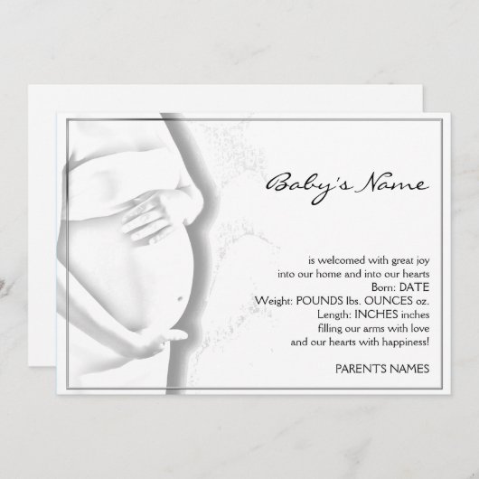 妊娠した腹ベビーのスケッチの発表 案内状 (正面/裏面)