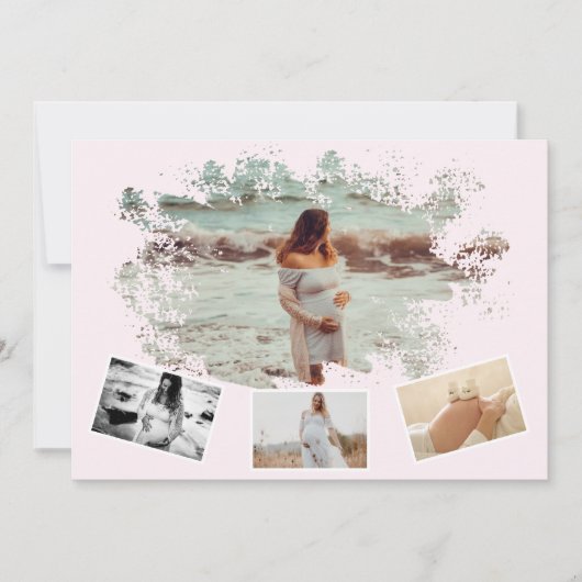 妊娠するシンプルために4つの写真コラージュのお母さん 案内状 (正面)
