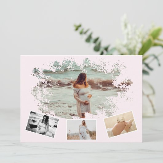 妊娠するシンプルために4つの写真コラージュのお母さん 案内状 (スタンド正面)