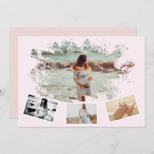 妊娠するシンプルために4つの写真コラージュのお母さん 案内状 (正面/裏面)