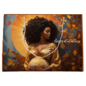 妊娠する秋のアフロ中心の母親 ラージペーパーバッグ (正面)