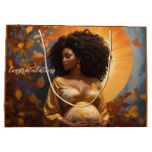 妊娠する秋のアフロ中心の母親 ラージペーパーバッグ (裏面)